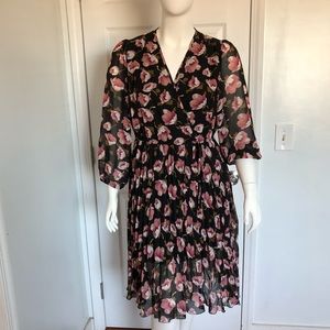 Black Floral 1X Long Sleeve Dress